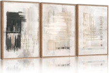 HPINUB Modern Abstract Canvas Wall Art, Set of 3 Framed Art Prints, Black and...