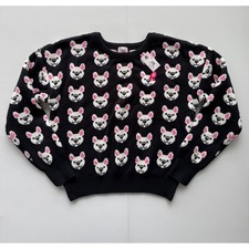 Franki by Francesca's Girls Sweater French Bulldog All Over Dog Black Pink 12