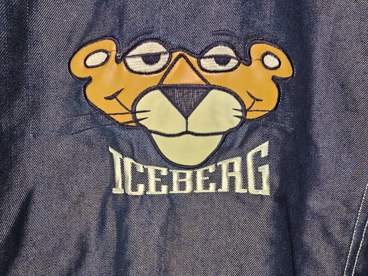 美品 00s 希少 アイスバーグ デニムジャケット ピンクパンサー イタリア製 FLAWS Vintage 90s History Iceberg Pink Panther Embroidered Shiny