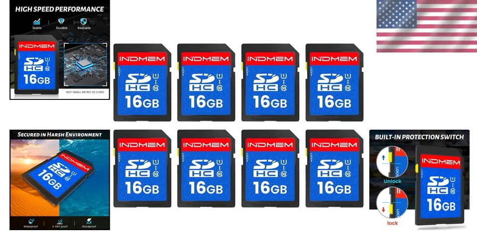 INDMEM 16GB SD Card 8 Pack - Class 10 Flash Memory Cards - Image 2 of 4