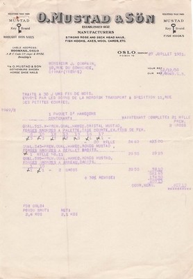 NORWEGEN OSLO Hersteller MUSTAD SON 1951 Angeln