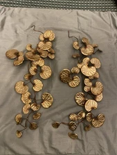 Vintage Brass Metal Leaves Wall Hanging Mid-Century Set Of 2 Gold Decor