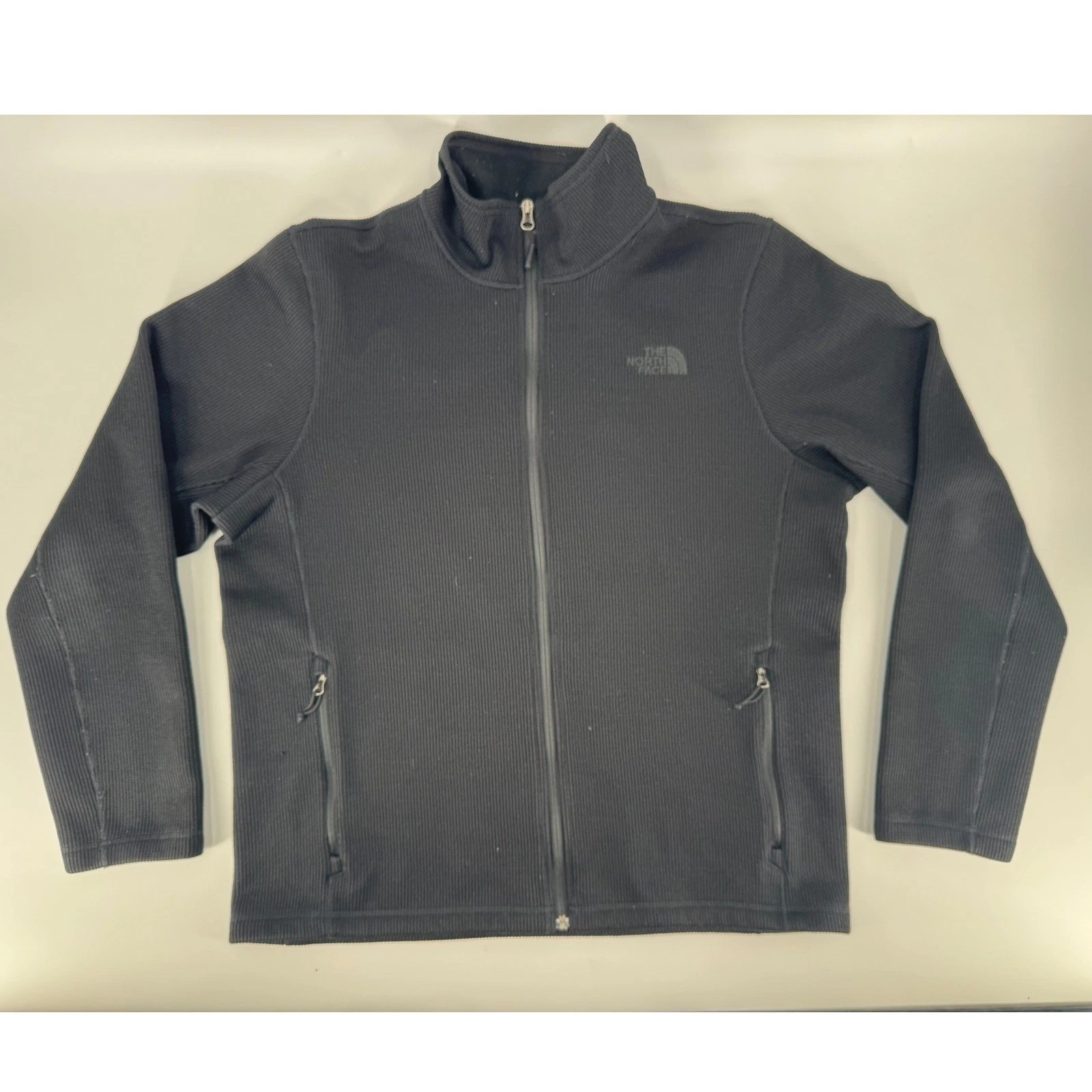 The North Face Mens Full Zip Ribbed Fleece Jacket Black Large Mock Neck