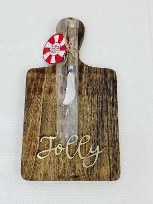 JOLLY Chopping Wood Board w/ Gold Colored Inlay & Spreader 10  x 5.50  New  