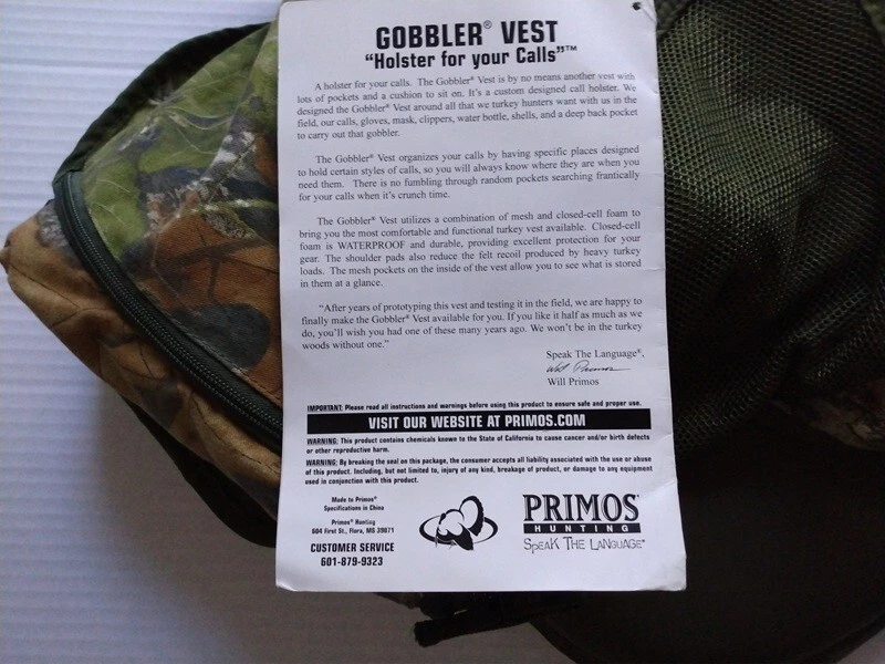 Men's Turkey Hunting Vest 2XL/3XL Primos® GOBBLER HOLSTER YOUR CALLS™ New Tags! - Image 3 of 3