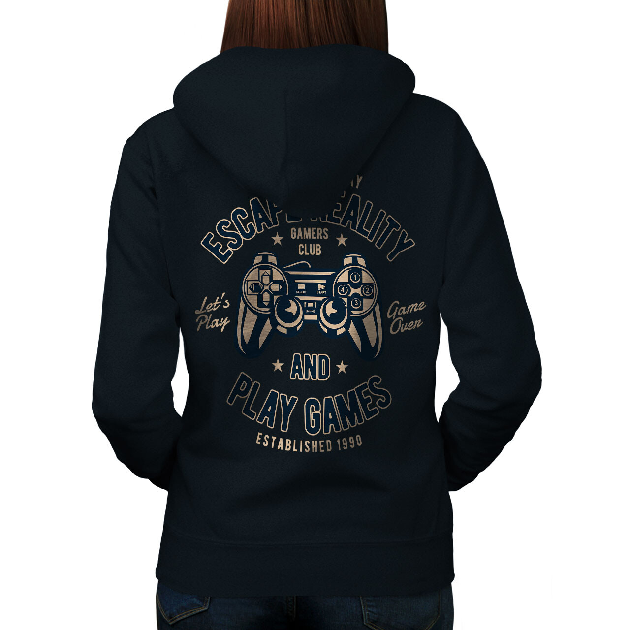 Wellcoda Escape Reality Gaming Womens Hoodie Back