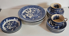 Vintage Blue Willow Transferware Plates Saucers Cups Japan