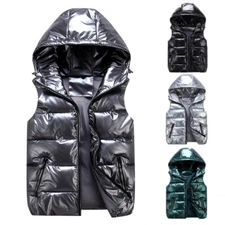 2022 Men Winter Hooded Glossy Down Cotton Vest Thick WarmJacket  Sleeveless Coat