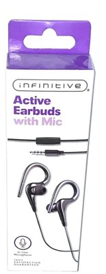 Infinitive Active Earbuds with Mic In Line Microphone Black 3.5mm Headphone Jack