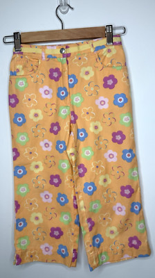Vintage Talbots Pants Kids 7 Orange Flowers Wide Leg 90s Y2k Colorful Groovy VTG