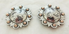 Pico Berry Silver Conchos Copper Spots Screw Back Horse Tack Western New Pair