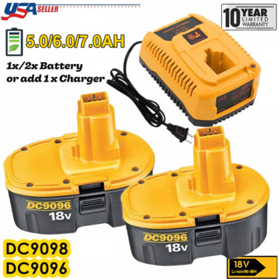 7.0Ah 6.0Ah NiMH/Li-ion Battery OR Charger For Dewalt 18V 18 VOLT DC9096 DC9098