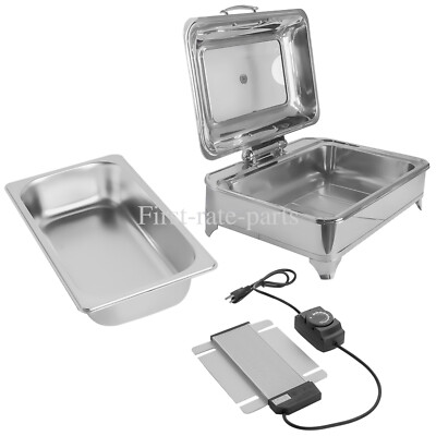 110V Electric Chafing Dish 9L/9.5QT 400W Food Warmer with Glass Lid for Catering