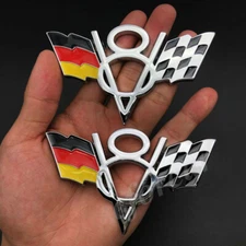 2pcs Metal Chrome Car V8 Vintage Germany Flag Trunk Emblem Badge Decal Sticker