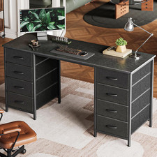 55 Inch Computer Desk with 8 Fabric Drawers, Office Desk Work Desk for Home Offi