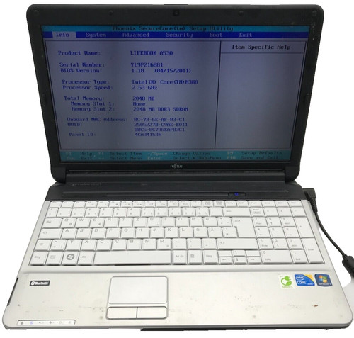 FUJITSU LIFEBOOK A530*Notebook*OHNE RAM & HDD*Für Ersatzteil DEFEKT#N345