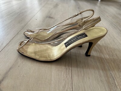 Stuart Weitzman Sandalen Transparent mit Strass gold Gr. 38