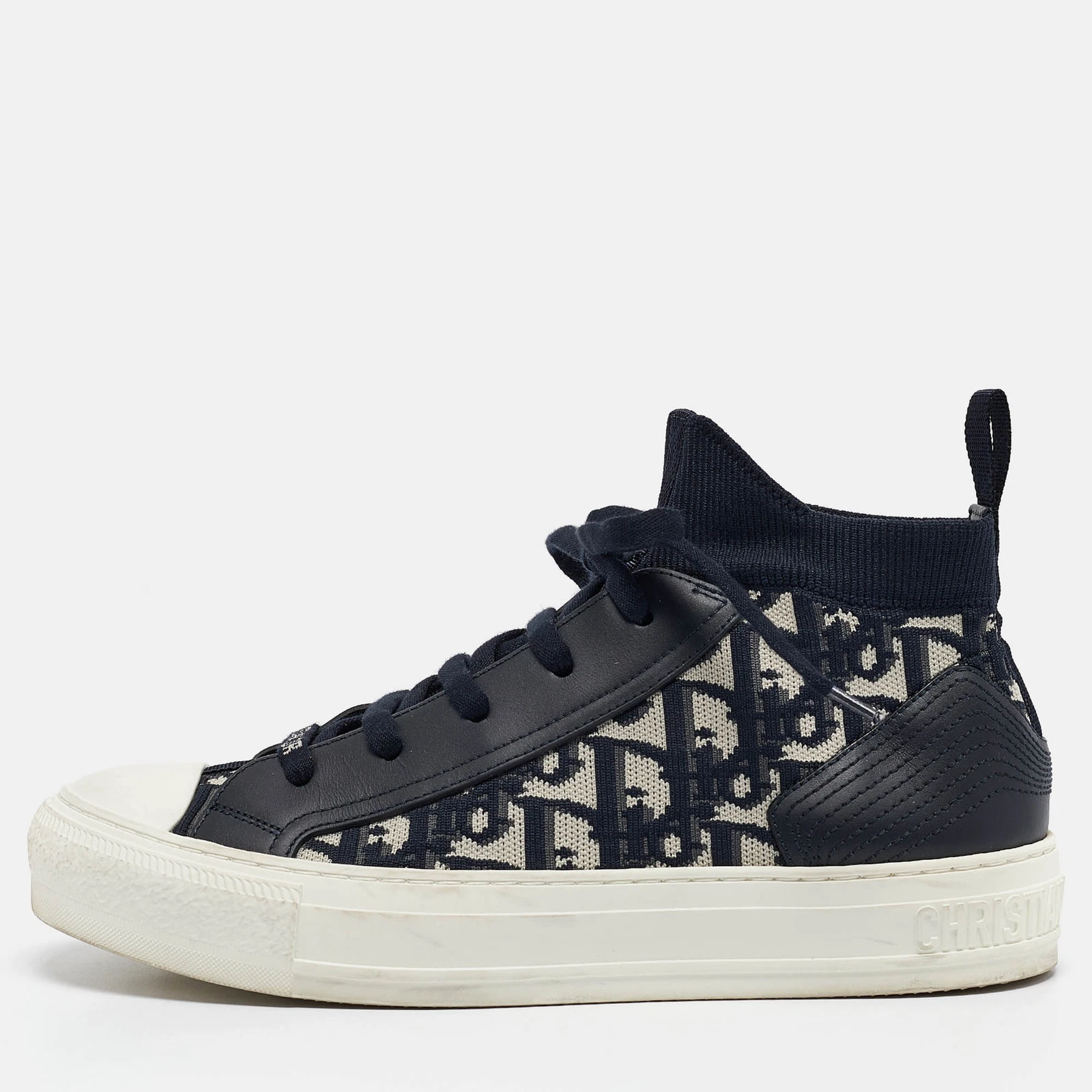 Baskets Walk'n'Dior bleu tricot oblique tissu et cuir pointure 38,5