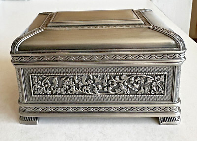 April Cornell Pewter Keepsake box Floral Embossed Design 5x3x2.5