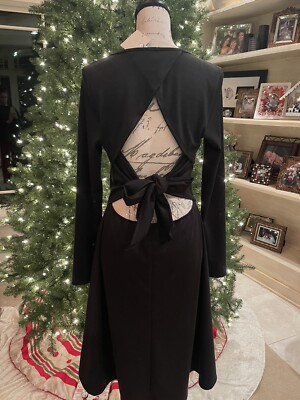 Good Luck Gem Nordstorms Black Open Tie Back Detail L/S Fit Flair Knit dress