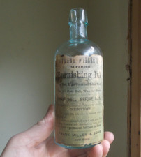 1880 FRANK MILLER BURNISHING INK RARE APPLIED LIP LABELED CYLINDER INK BOTTLE