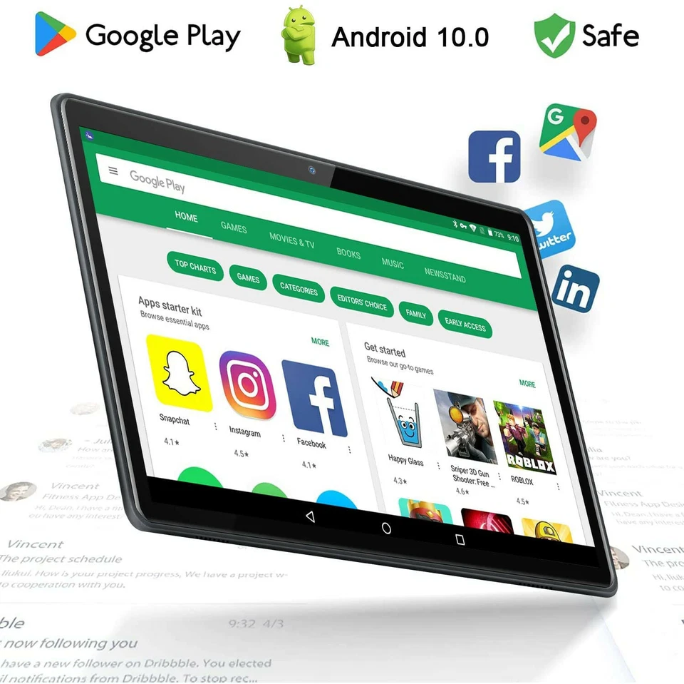 Tablet 10 Inch Android 11, 4GB RAM 64GB ROM 1920x1200 IPS w Keyboard/Mouse - Image 4 of 4