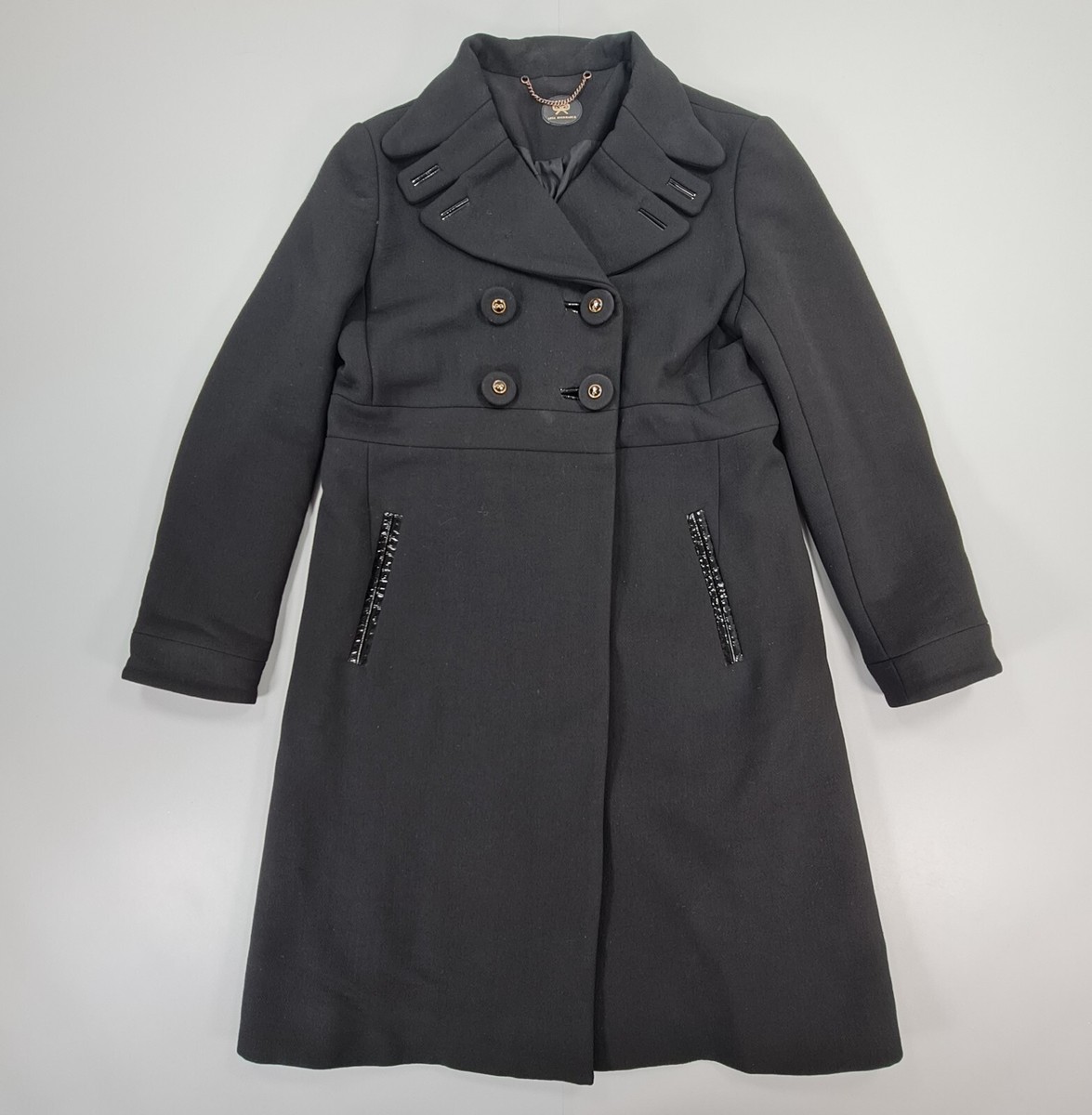 Anya Hindmarch Womens Coat Black Medium Wool Long Line Double