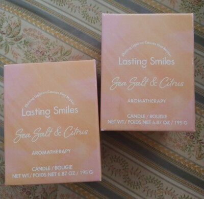 2x Lasting Smiles Sea Salt/Citrus Aromatherapy Cause Candle NIB $45 6.87oz 50 hr