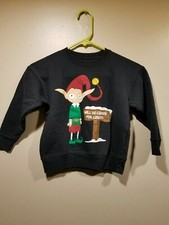 BOYS HANES XS SOFT SWEATS CHRISTMAS ELF SWEATSHIRT BLACK