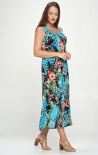 JOSTAR Slinky LONG TANK DRESS Poly Spandex Knit TURQUOISE FLORAL W325 S M L XL