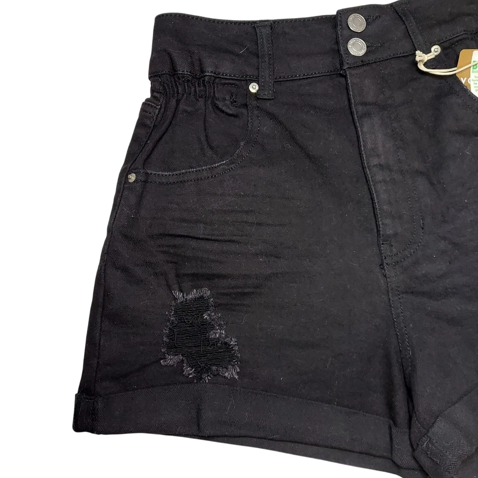 Pantalones Cortos Vanilla Star Súper Alto Tiro Pierna Cónica Envejecidos Negros Denim Mamá Nuevos con Etiquetas 9 Foto 3 de 4