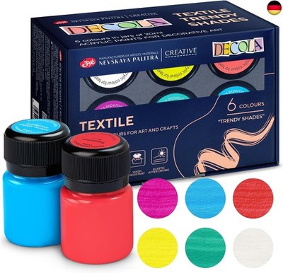 Decola Acryl-textilfarbe Set | 6x20 Ml Trendy Waschmaschinenfeste Stofffarben |