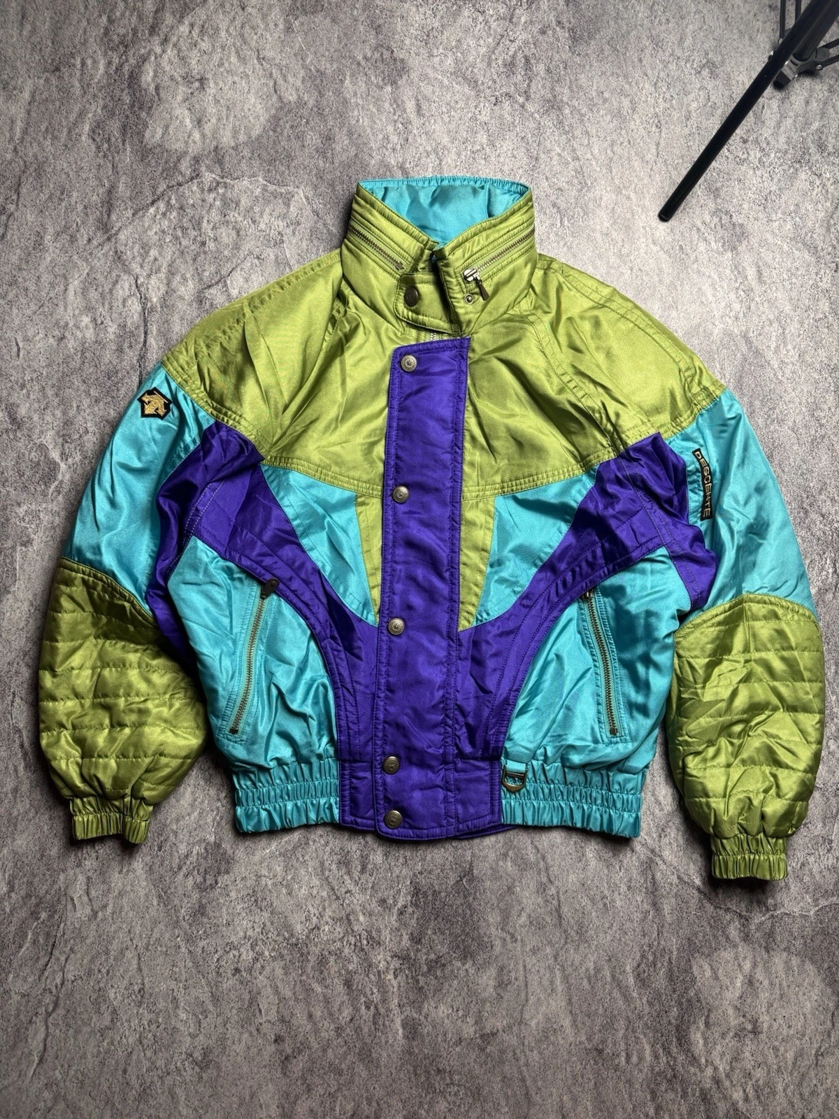 Vtg 90s DESCENTE Mens sz S 48 Olive Green Teal Insulated Full Zip Ski Jacket