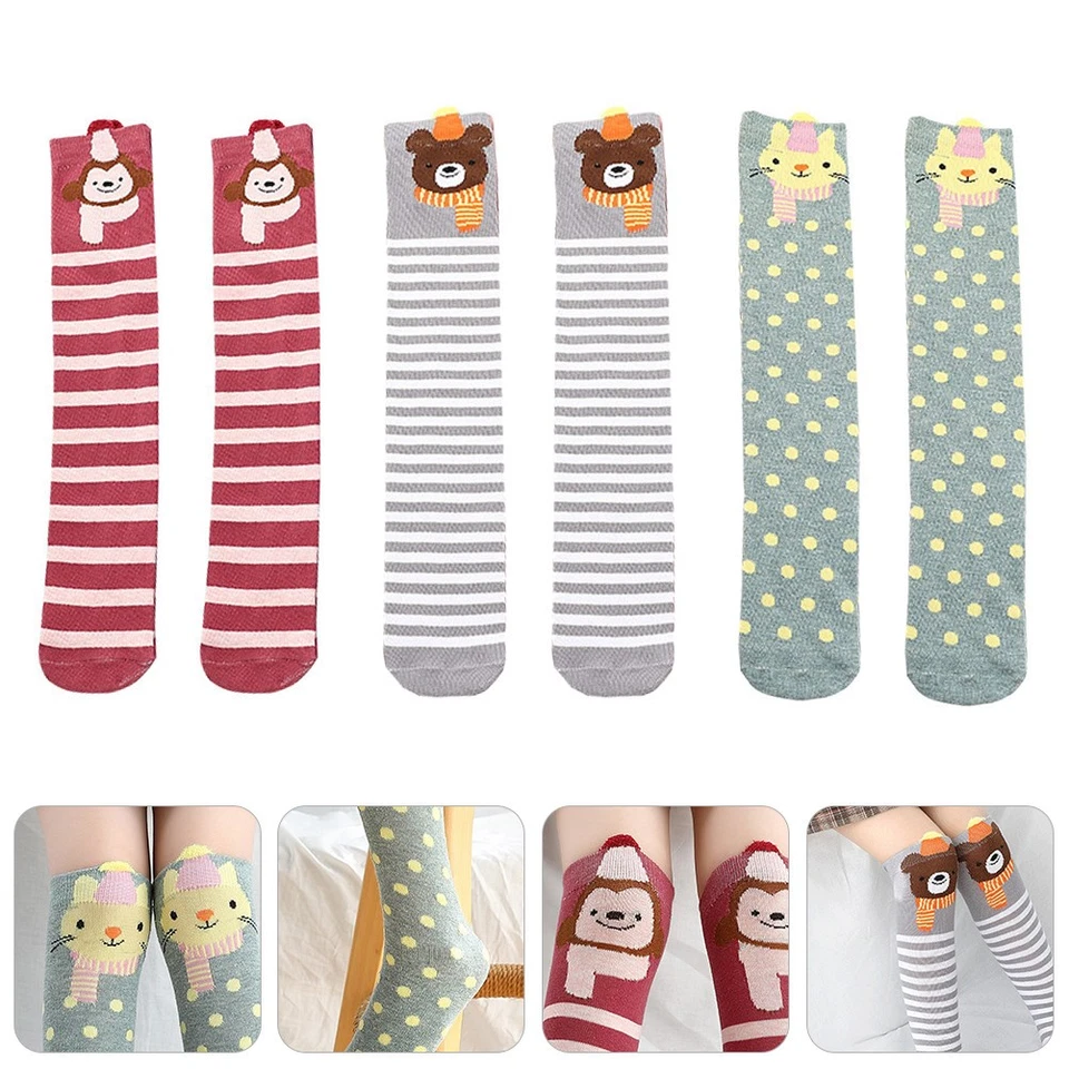 3 paires unisexe dessin animé drôle chaussettes hautes chaussettes au genou - Photo 2/4