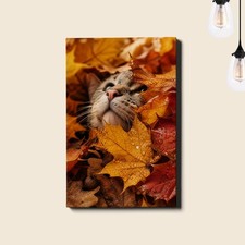 Cat nose in autumn leaves closeup Art Print fall foliage animal photo style