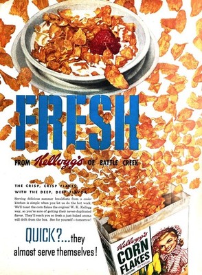 1953 KELLOGG'S CORN FLAKES CEREAL Genuine Vintage Print Ad Morning Breakfast