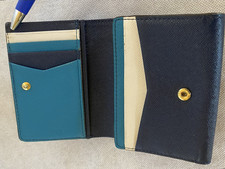 MICHAEL KORS Dark Blue Saffiano Leather Bi-Fold Snap Close Coin Pocket Wallet