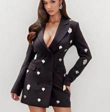 New fashion nova verona embelished blaser dress Sz XL black Silver Gemstones