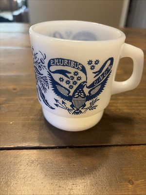 Vintage Fire King Mug E Pluribus Unum Coffee Cup Anchor Hocking Milk Glass