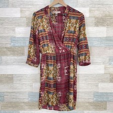 Forever21 Aztec Faux Wrap Cinch Waist Dress Red Orange Casual Womens Small