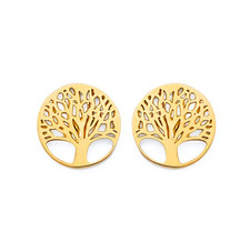 NEW 14K YELLOW GOLD TREE OF LIFE PUSH BACK EARRINGS