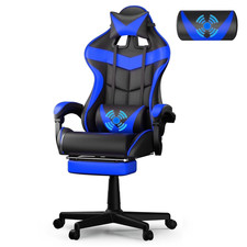 Gaming Chair Footrest Massage Lumbar High Back Ergonomic Office Chair Blue