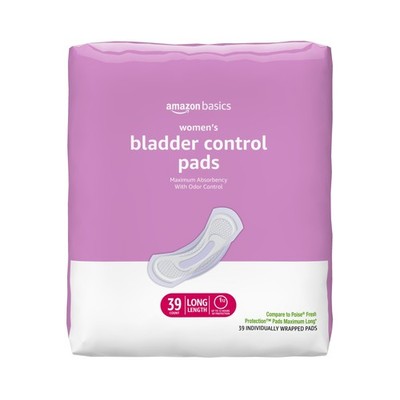 Amazon Basics Incontinence Pads for Women Long, 39 Count (Pack of 1), Maximum 