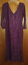 Marina Women's Purple Jewel Neck U Back Sequin Lace Long Sleeve Dress Size 6