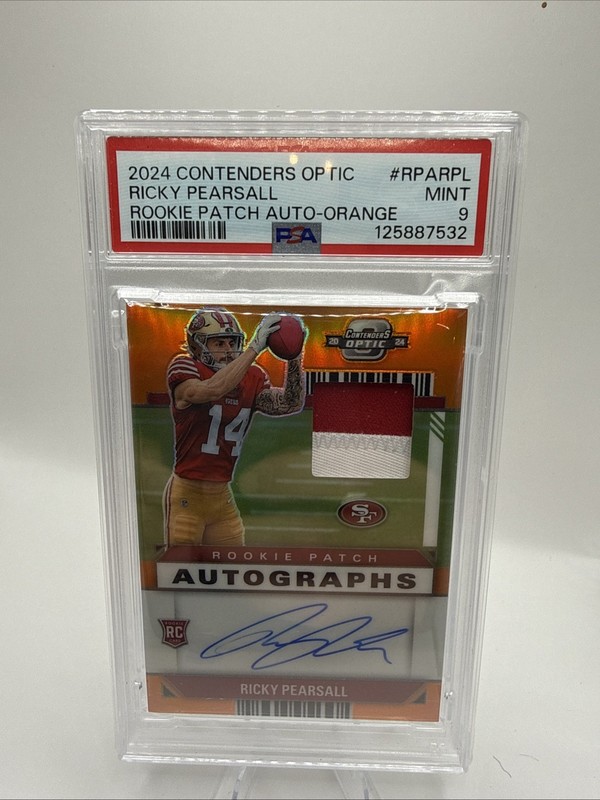 2024 Panini Contenders OpAutographs Ricky Pearsall #RPA-RPL Orange Prizm /25 (