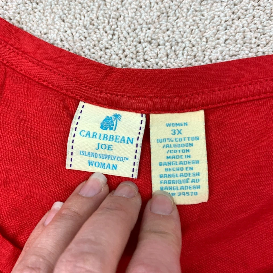 Caribbean Joe Seas and Greetings T-Shirt Women's Plus 3X Red 3/4 Sleeve - Image 3 of 4