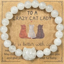 Cat 8mm Moon Stone Bracelet - Ideal Gift Idea -Sale For Our Animal Charity