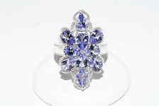 4.50CT Natural Tanzanite Silver Cluster Ring -- Size O