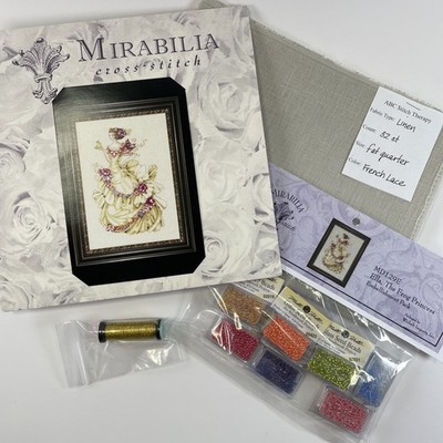 Mirabilia ELLA, THE FROG PRINCESS MD129 Semi Kit: Pattern, Linen, Beads, Braid
