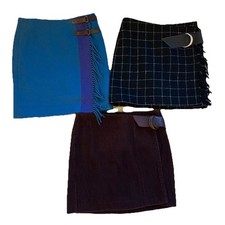 Ralph Lauren Vintage Mini Skirt Lot Fringe Wrap Wool Leather Country Size 2 90s